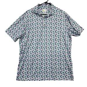 Tailorbyrd Men Polo Purple Green Navy Leaf Print Moisture Wicking SPF Stretch XL
